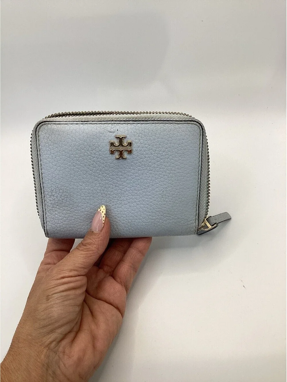 Tory Burch Robinson Blue Saffiano Leather Zip Around Continental Wallet